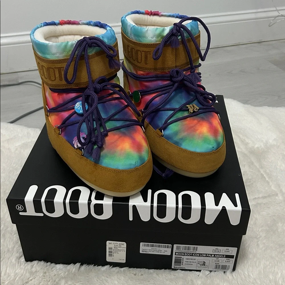 Moon Boot x Palm Angels Brown Multicolored  Fleece Lined Suede Boots